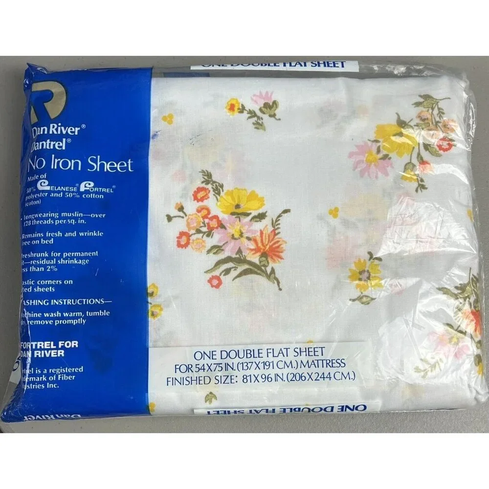 Dan River Sheet Set for Double Bed Orange Floral Fitted and Flat Sheet NWT Vtg